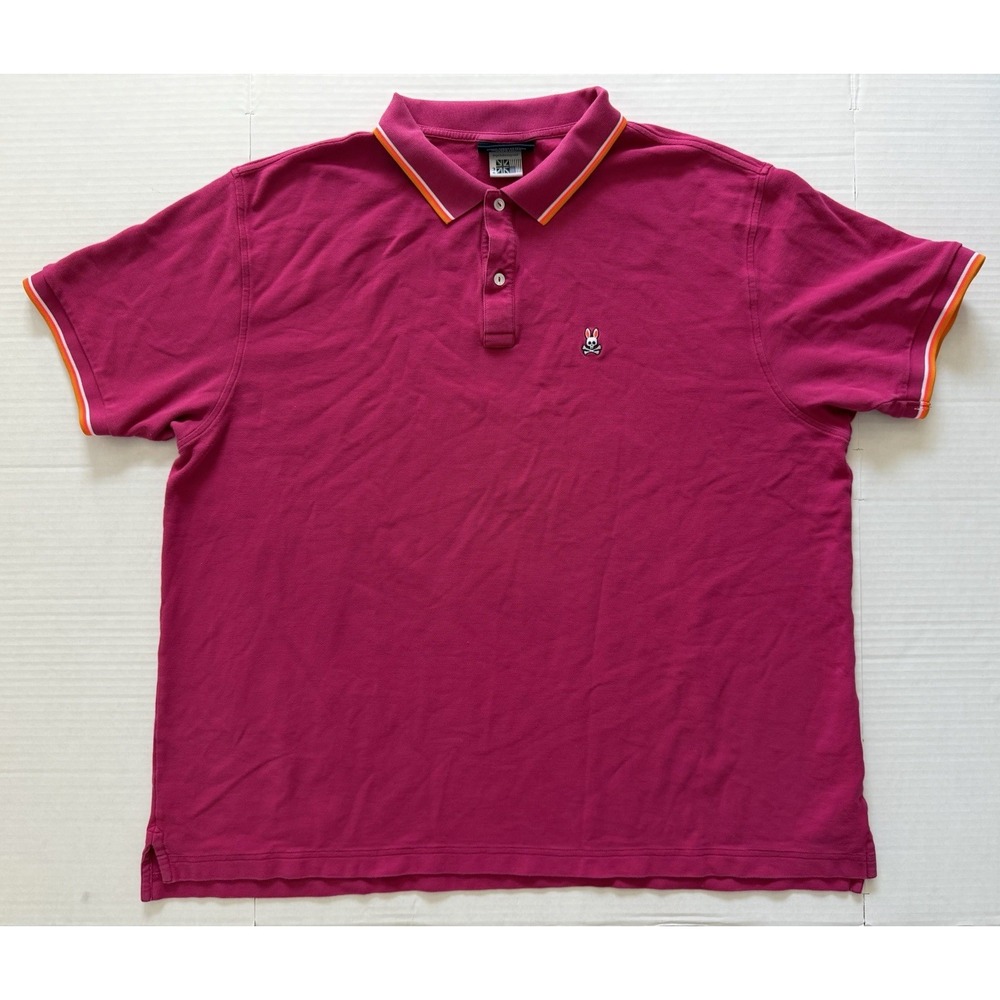 Psycho Bunny Polo Shirt Mens 3XL Pink Orange Yellow Tipped Pima Cotton Logo
